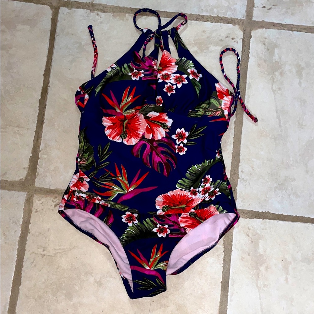 Floral Kona Sol Blue and Pink one piece swimsuit